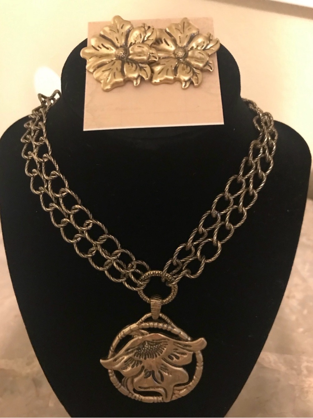 Gold Floral Pendant Double-Chain Necklace - Women Jewelry
